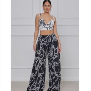 Yacht vibes pleated pant set (black &white) size large black Friday sale